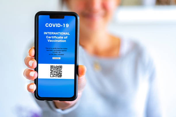istock Woman shows Covid-19 vaccination certificate 1325299733