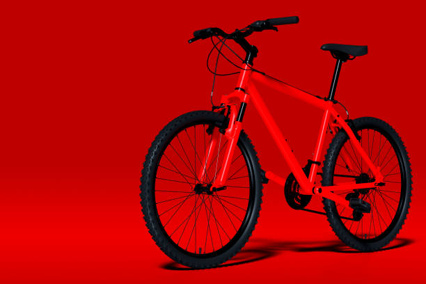 istock Red Mountain Bike On Red Background 1325299779