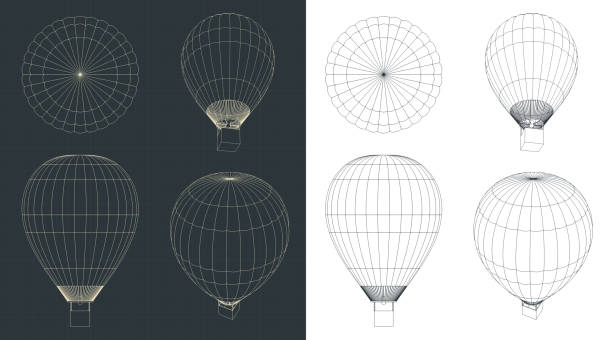 Hot air balloon drawings Stylized vector illustration of drawings of a hot air balloon balloon designs stock illustrations