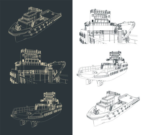 rysunki holownika do obsługi kotwicy - holownik stock illustrations