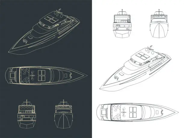 Vector illustration of Luxury yacht blueprints