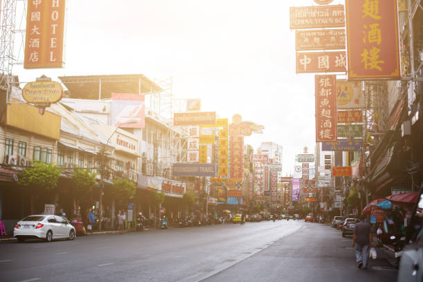 Chinatown, Bangkok, Thailand - June 19 , 2021: Chinatown with Chinese buildings Chinatown, Bangkok, Thailand - June 19 , 2021: Chinatown with Chinese buildings, restaurants and decoration of Bangkok,Thailand. bangkok street stock pictures, royalty-free photos & images