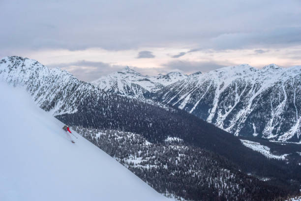 istock Extreme skier descends mountain through powder snow 1325315023
