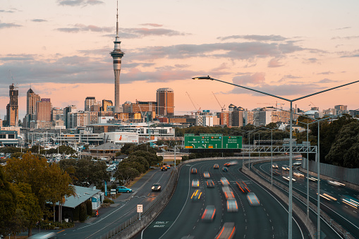 Auckland skyline during sunset.