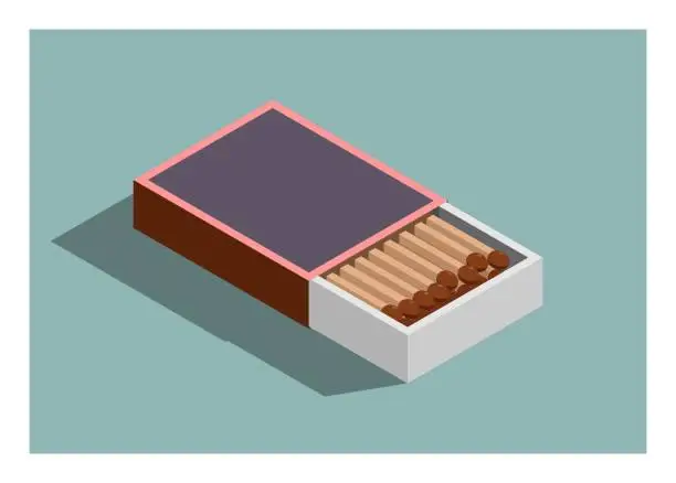 Vector illustration of Matchstick and the box in isometric view. Simple flat illustration.
