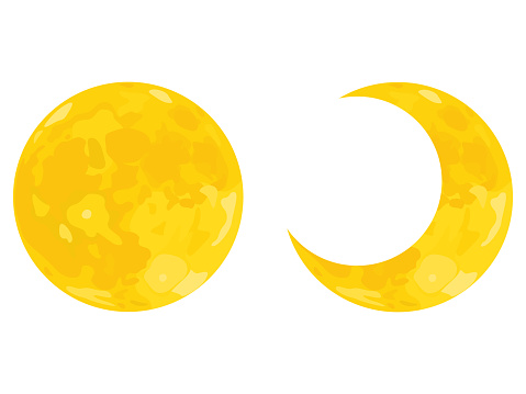 Illustration of the moon. Full moon and crescent moon.