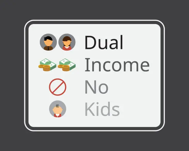 Vector illustration of DINK or dual income no kids as married couple want no child