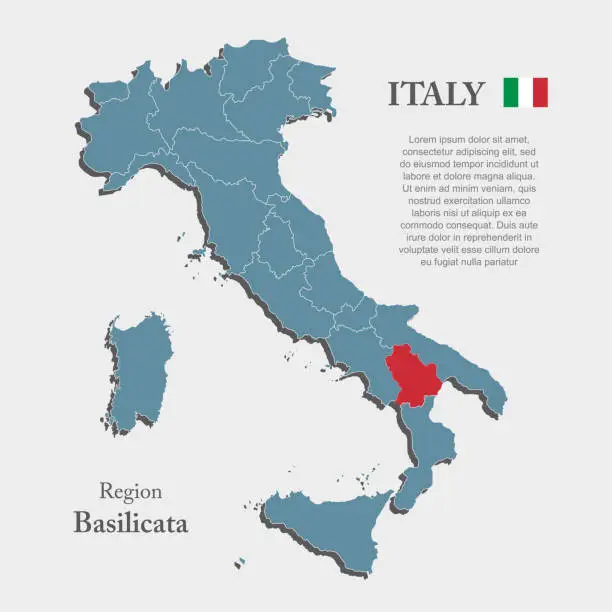 Vector illustration of Vector map country Italy and region Basilicata