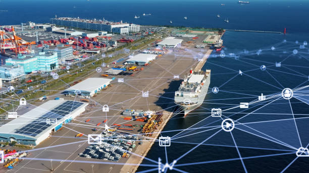 istock Industrial technology concept. Shipping industry and communication network. 1325334284