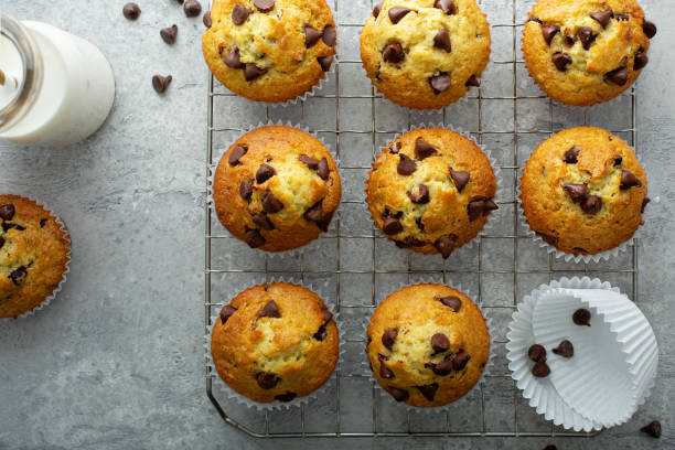 istock Chocolate chip muffins with milk 1325335461