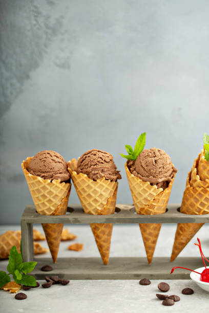 istock Chocolate ice cream in waffle cones 1325335519