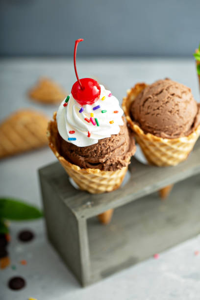 istock Chocolate ice cream in waffle cones 1325335528