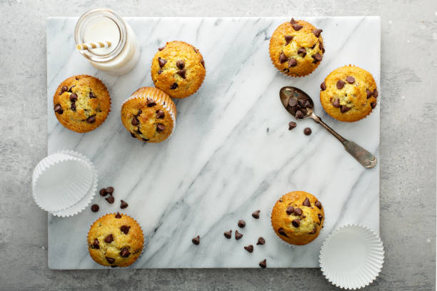 istock Chocolate chip muffins with milk 1325335548