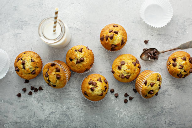 istock Chocolate chip muffins with milk 1325335549