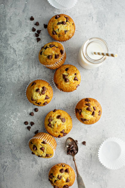 istock Chocolate chip muffins with milk 1325335553
