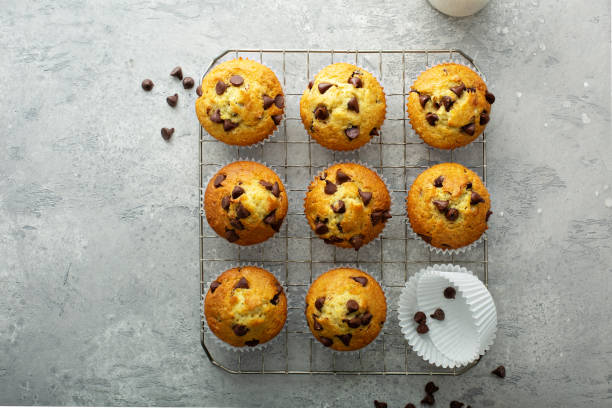 Chocolate chip muffins with milk