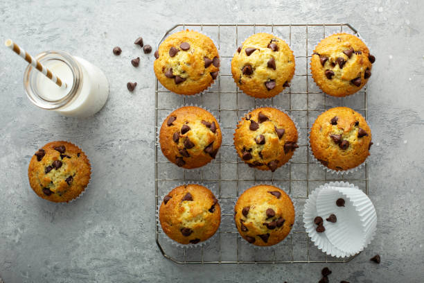 istock Chocolate chip muffins with milk 1325335557