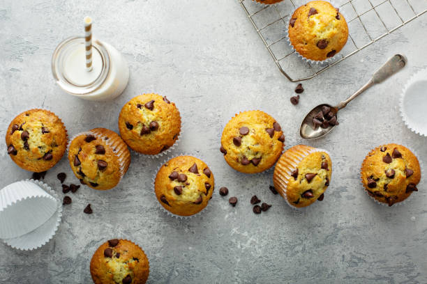 istock Chocolate chip muffins with milk 1325335560