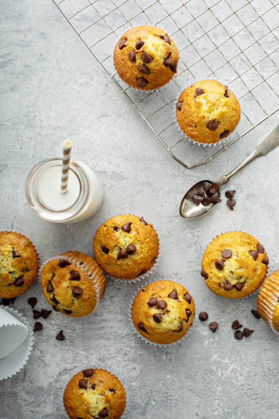 istock Chocolate chip muffins with milk 1325335561