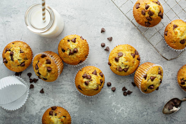 istock Chocolate chip muffins with milk 1325335562