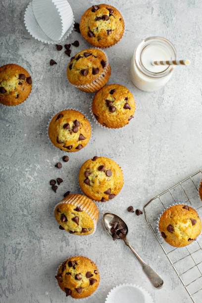 istock Chocolate chip muffins with milk 1325335563