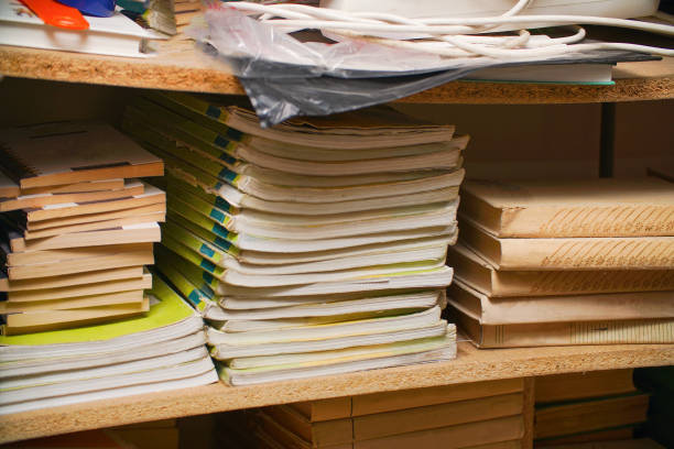 istock Stacks of books on a shelf in the library 1325344466