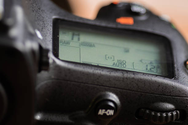 istock Secondary LCD display of a modern DSLR camera with camera settings information turned on, 1325345480
