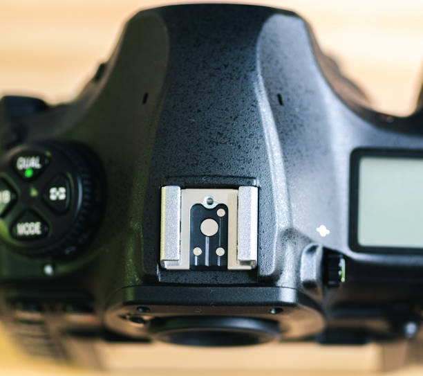 istock Dslr camera top view, close up Hotshoe mount. 1325345494