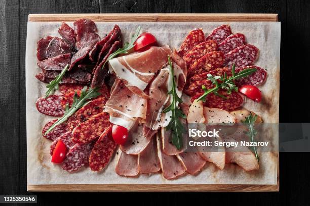 Cold Cuts With Prosciutto Chicken Pork Beef Sausages Stock Photo - Download Image Now