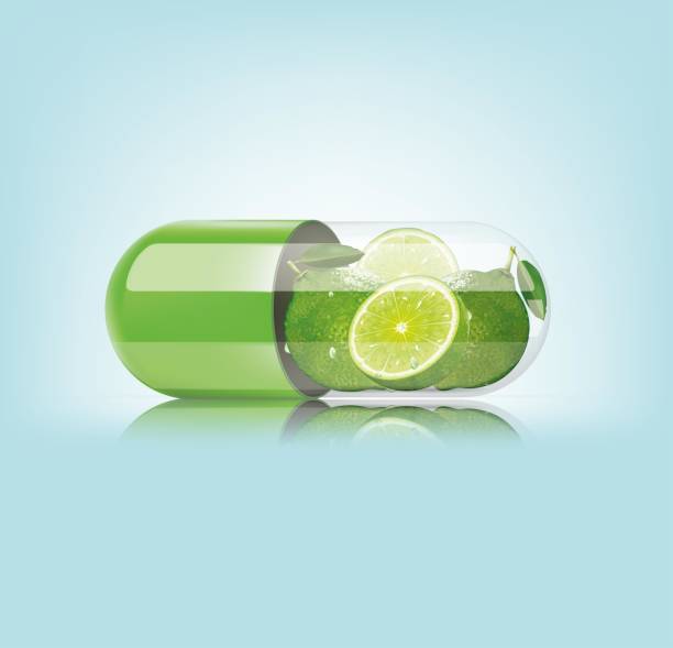푸른 배경에 레몬과 의료 녹색 캡슐. 벡터 일러스트레이션 - shot glass mexican culture lime alcohol stock illustrations