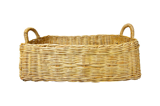 bamboo woven basket isolated on white background