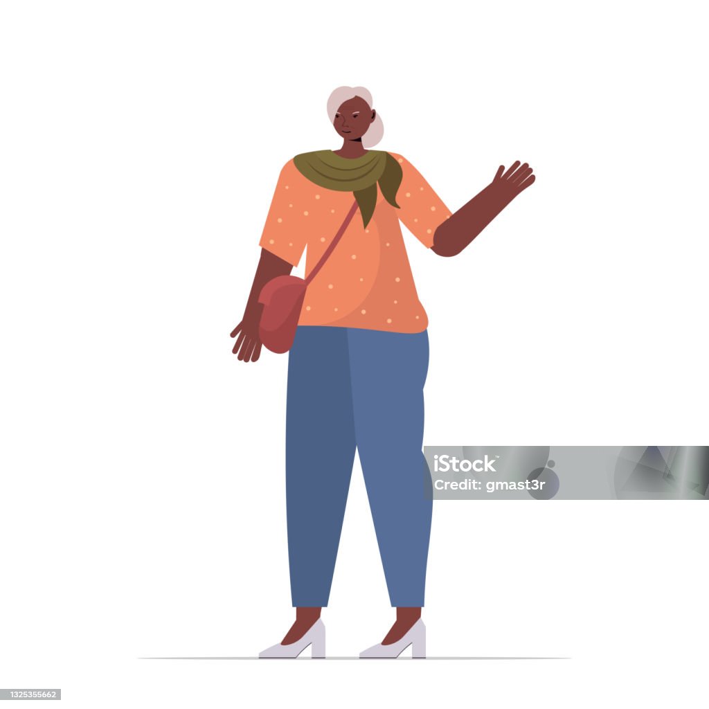 Old African American Woman In Casual Trendy Clothes Senior Female Cartoon  Character Standing Pose Stock Illustration - Download Image Now - iStock