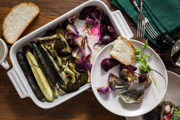 istock Overhead view vegetarian dinner baked vegetables 1325355793