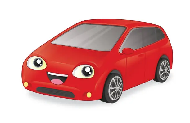 Vector illustration of Red Car Cartoon Character Mascot Vector Illustration