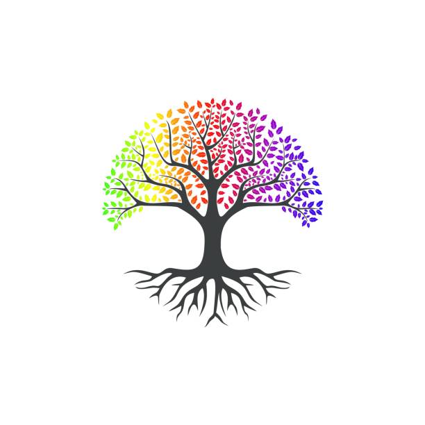 drzewo życia logo inspiracji projekt izolowane na białym tle - tree root environment symbol stock illustrations