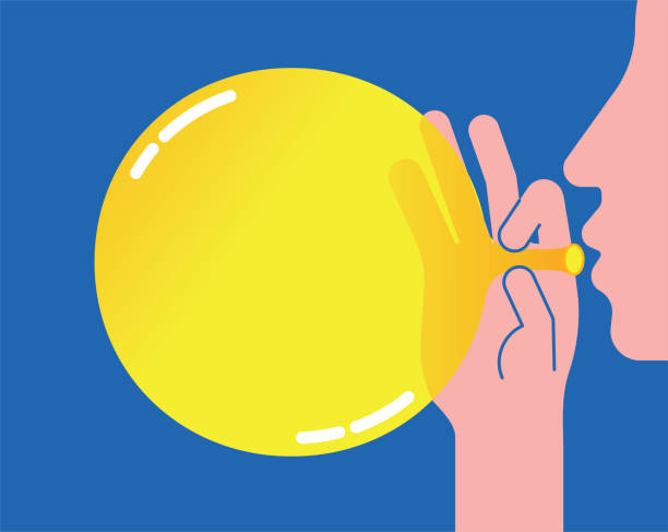 ilustrações de stock, clip art, desenhos animados e ícones de human face blowing up balloon inflate bubble burst - inflating