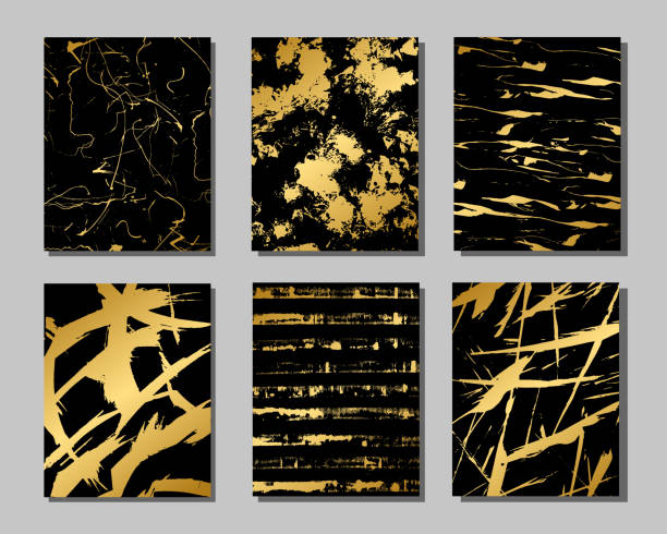 istock Set of white and gold flyers. Modern abstract design. Hand drawn ink pattern. 1325363636
