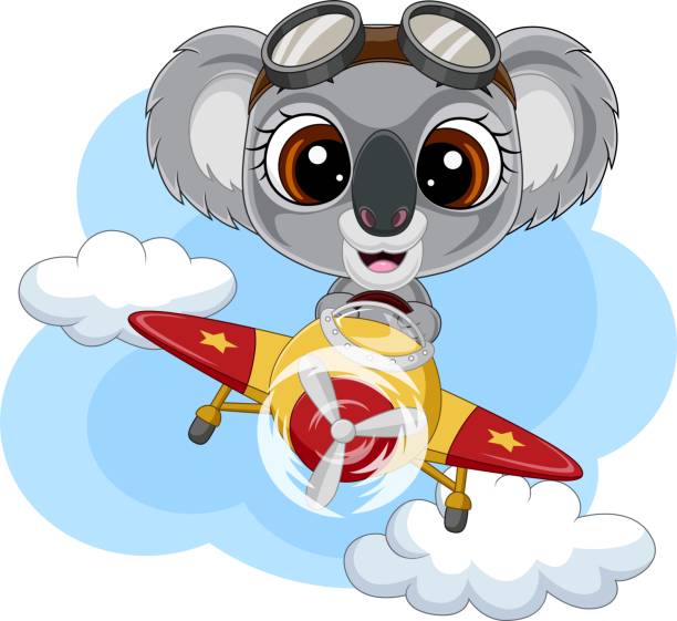 ilustrações de stock, clip art, desenhos animados e ícones de cartoon baby koala operating a plane - 11262