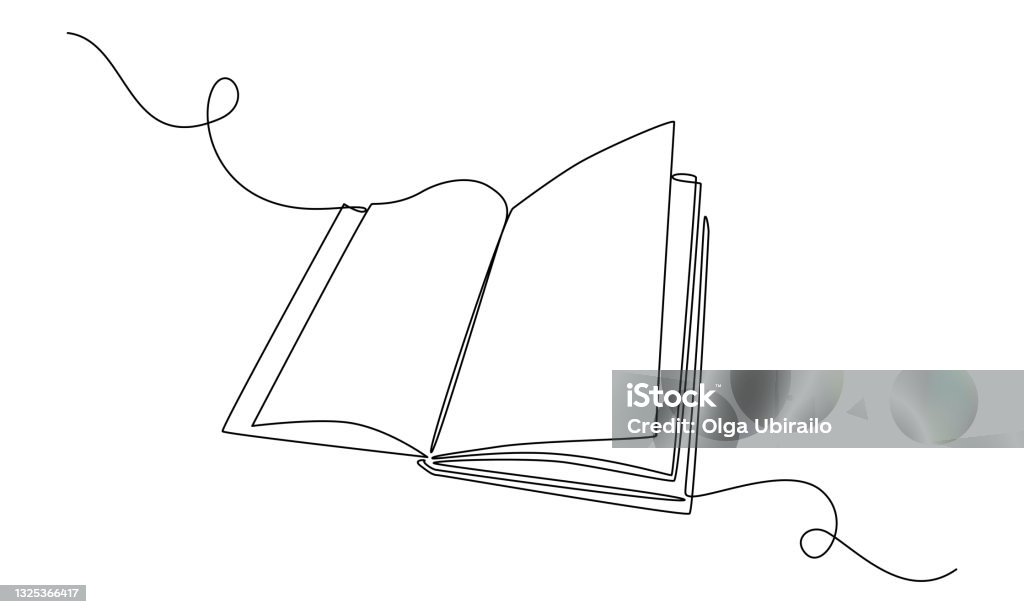 Continuous one line drawing Opened book. Education study and knowledge library concept. Vector illustration - Royaltyfri Bok - Tryckt media vektorgrafik