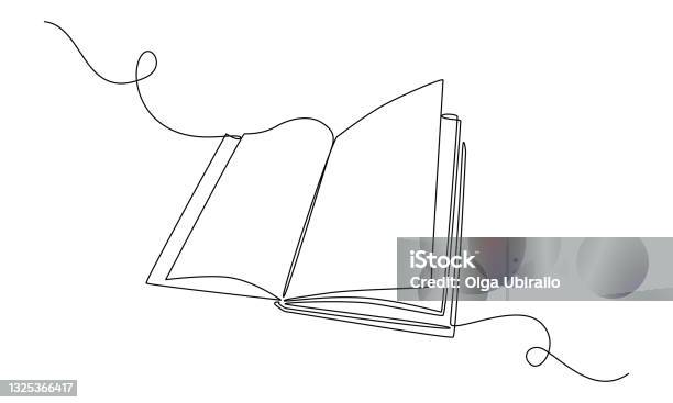 Continuous One Line Drawing Opened Book Education Study And Knowledge Library Concept Vector Illustration-vektorgrafik och fler bilder på Bok - Tryckt media