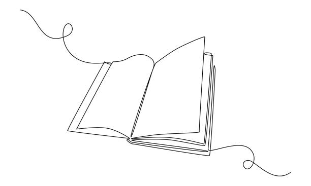 continuous one line drawing opened book. education study and knowledge library concept. vector illustration - çizgi çalışması illüstrasyonlar stock illustrations