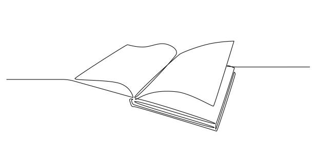 Continuous one line drawing Opened book with pages. Education library concept and back to school theme in simple linear style. Vector illustration Continuous one line drawing Opened book with pages. Education library concept and back to school theme in simple linear style. Vector illustration. business teaching student writing stock illustrations