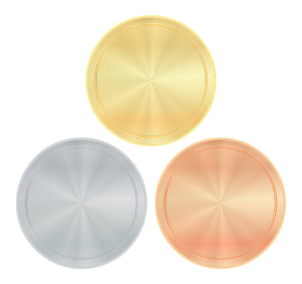 istock Vector set of blank, round with centric circles, patterns of gold, silver, bronze for coins, seals, money or medals 1325366463