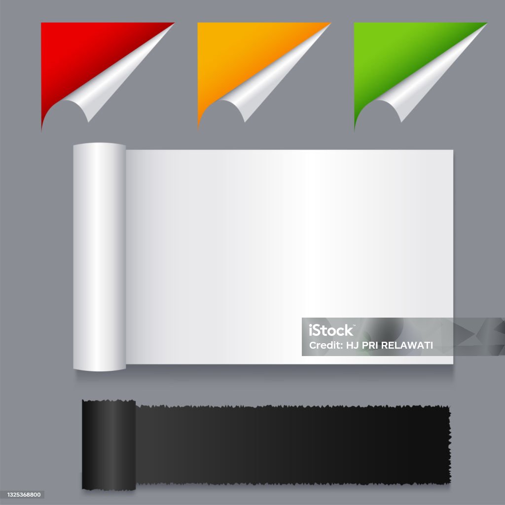 Vector Realistic Rectangle Paper Notes With Curled Corners Stock ...