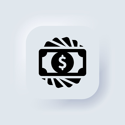 Cash money icon. Dollar banknote icon. Neumorphic UI UX white user interface web button. Neumorphism. Vector EPS 10.
