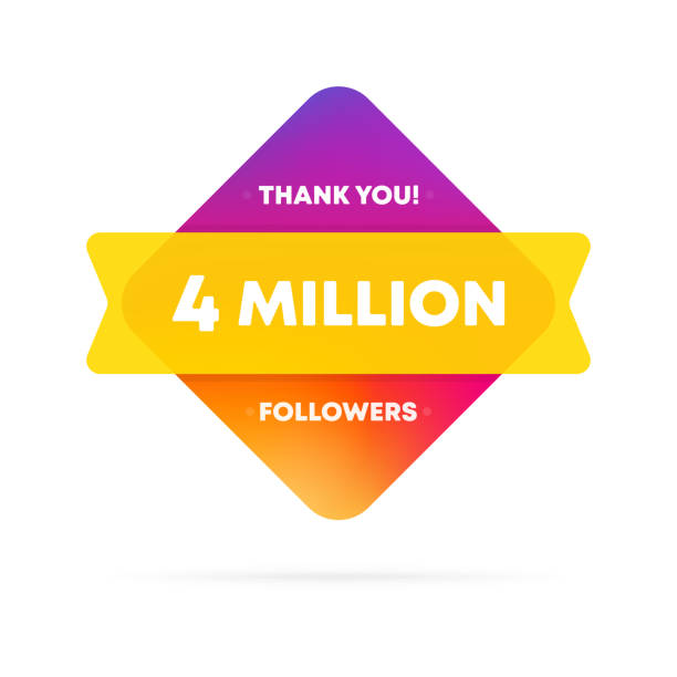 ilustrações de stock, clip art, desenhos animados e ícones de thank you for 4 million followers banner. social media concept. 4 m subscribers. vector eps 10. isolated on white background - 2603