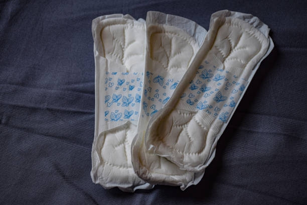 Picture of sanitary napkins or pads used at the time of female menstrual cycle stock photo
