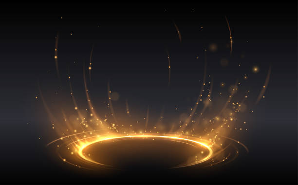 Abstract golden light circle effect Abstract golden light circle effect in vector black sleek background stock illustrations