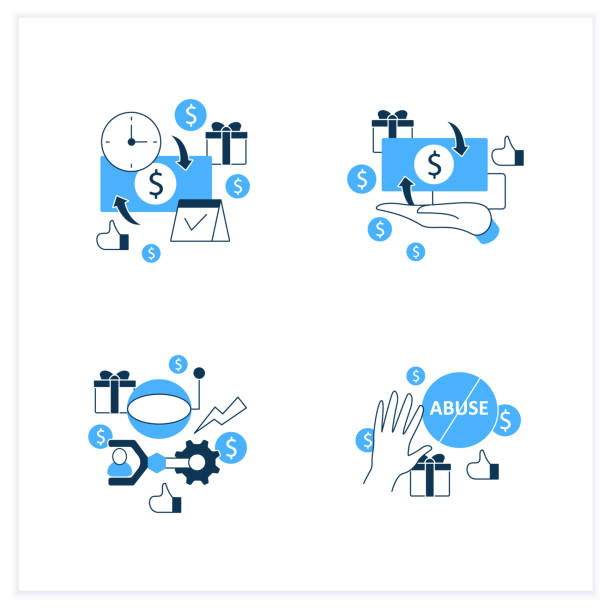 Universal basic income flat icons set Universal basic income flat icons set. Technological unemployment, ending abuse, cash payment, periodic payment. Global economy concept. Vector illustrations tax clipart stock illustrations
