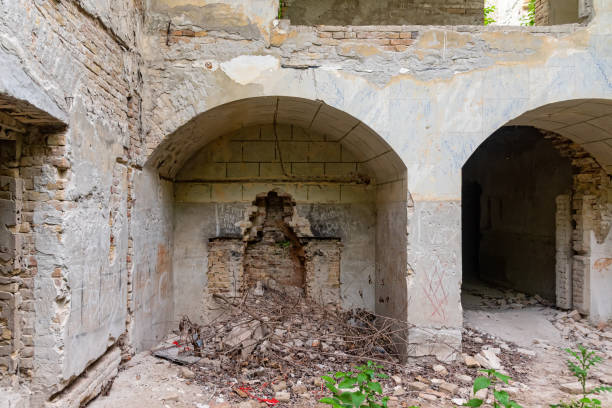 The abandoned Fernbach Castle, also known as Baba Pusta, was built in 1906 by Karol Fernbach for his own needs. Aleksa Santic, Serbia - June 06, 2021: The abandoned Fernbach Castle, also known as Baba Pusta, was built in 1906 by Karol Fernbach for his own needs. pusta stock pictures, royalty-free photos & images